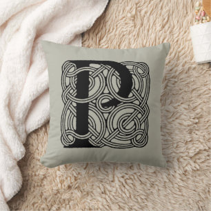 Letter P Monogram Vintage Celtic Knot Print Cushion