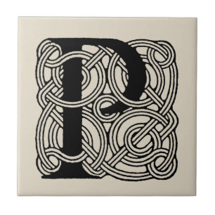 Letter P Monogram Vintage Celtic Knot Print Tile