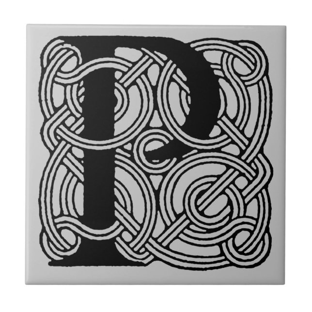 Letter P Monogram Vintage Celtic Knot Print Tile (Front)