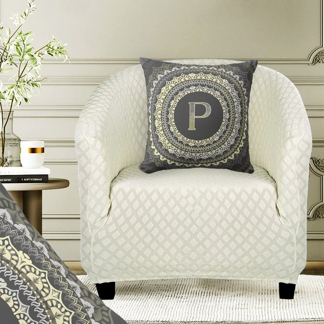 Letter P Monogram Vintage  Symmetrical Pattern Cushion (Creator Uploaded)