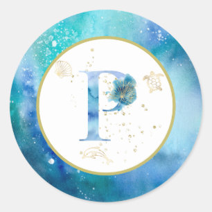 *~*  LETTER P -  Nautical Beach Envelope  Sticker