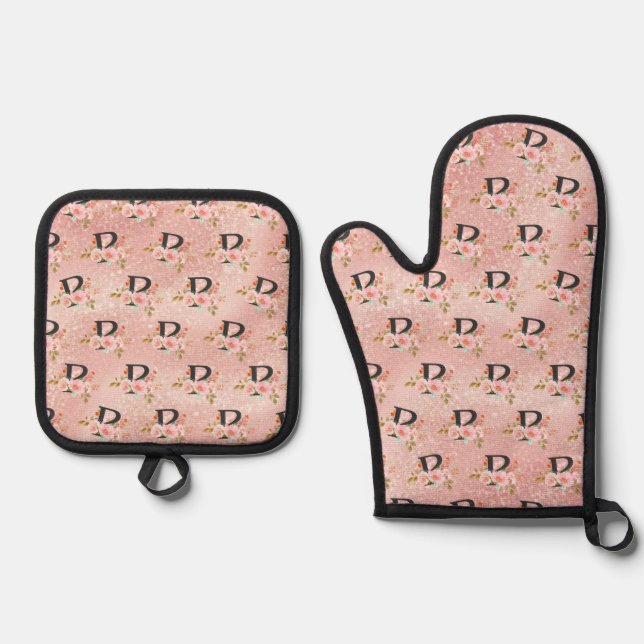 Letter P Oven Mitt & Pot Holder Set (Front)