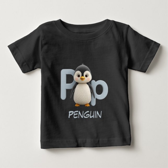 Letter P Penguin Educational Kids T-Shirt | Upperc (Front)
