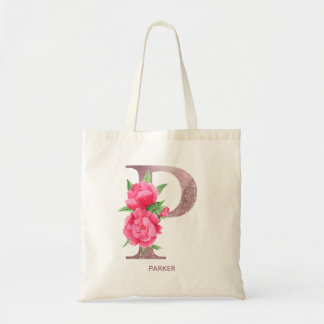 Letter P Personalised Floral Monogram Tote Bag