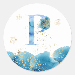 *~*  LETTER  P - Sea Ocean Beach Envelope  Sticker