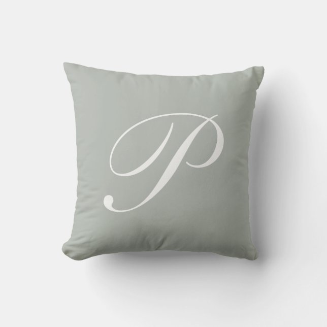 Letter P Silver Grey Monogram Pillow (Front)
