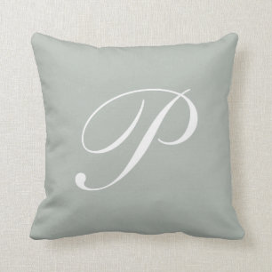 Letter P Silver Grey Monogram Pillow