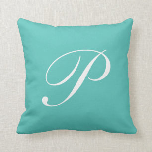 Letter P Turquoise Monogram Pillow