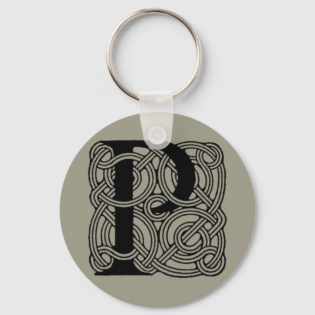 Letter P Vintage Celtic Knot Monogram Key Ring (Front)