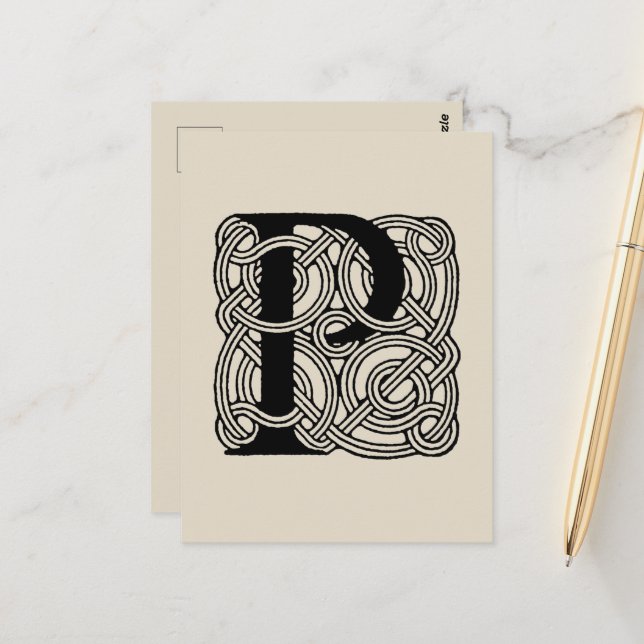Letter P Vintage Celtic Knot Monogram Postcard (Front/Back In Situ)