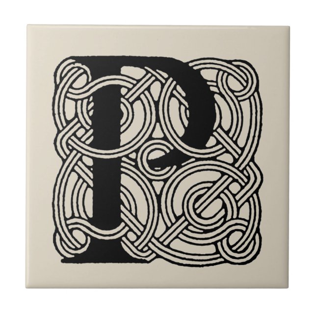 Letter P Vintage Celtic Knot Monogram Tile (Front)