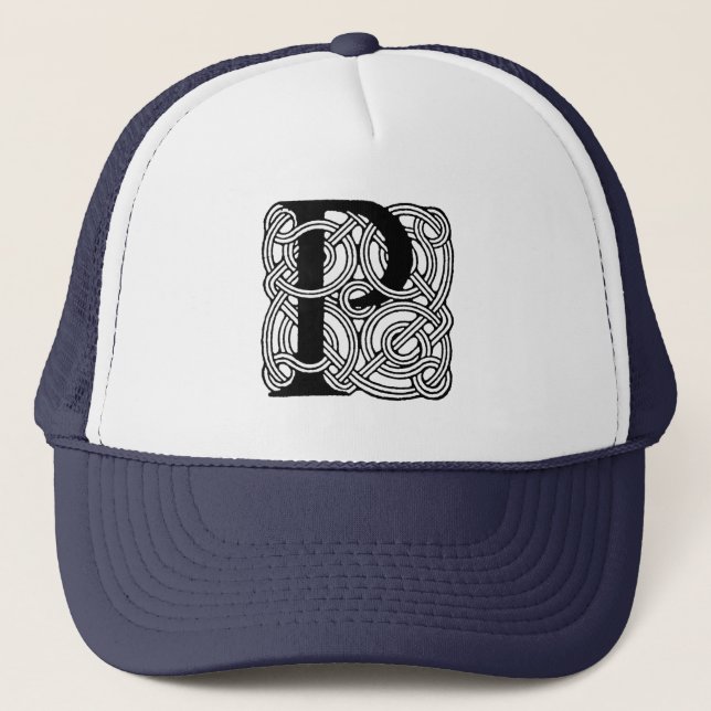 Letter P Vintage Celtic Knot Monogram Trucker Hat (Front)