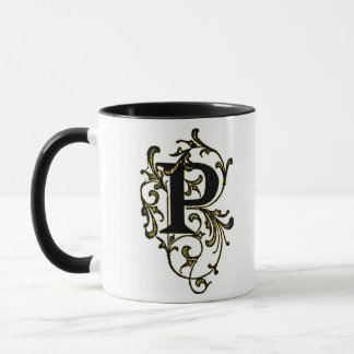 Letter 'P' Wrapped in Golden Vines - Mug