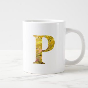 Letter P Yellow Gold Boho Marble Monogram Large Coffee Mug