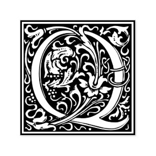 Letter Q art nouveau black and white Tile  Self-inking Stamp