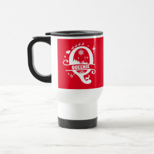Letter Q Christmas Monogram Initial Name Red Travel Mug