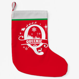 Letter Q Christmas Monogram Initial Name Red White Small Christmas Stocking