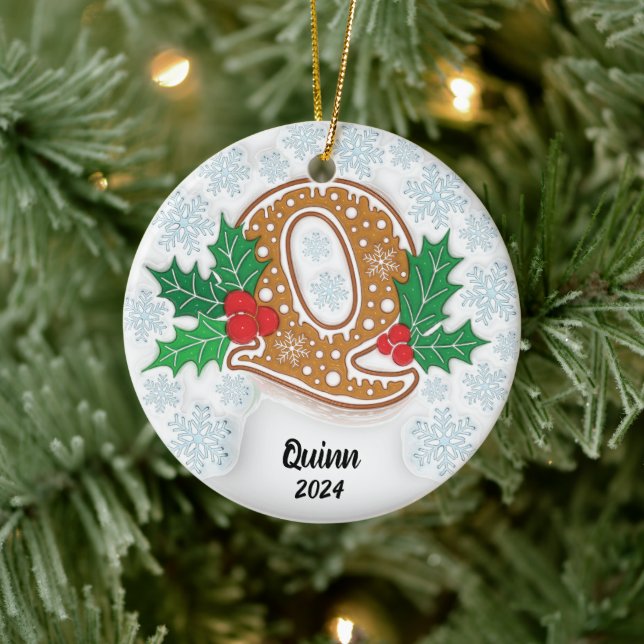 Letter Q Custom Name Monogram Christmas  Ceramic Tree Decoration (Tree)