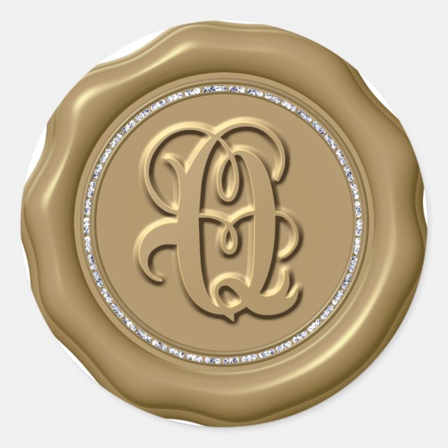 *~* Letter Q Diamond Circle GOLD Wax Seal Stickers (Front)