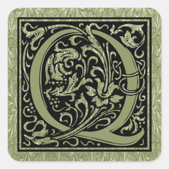 Letter Q First Letter Monogram Square Sticker (Front)