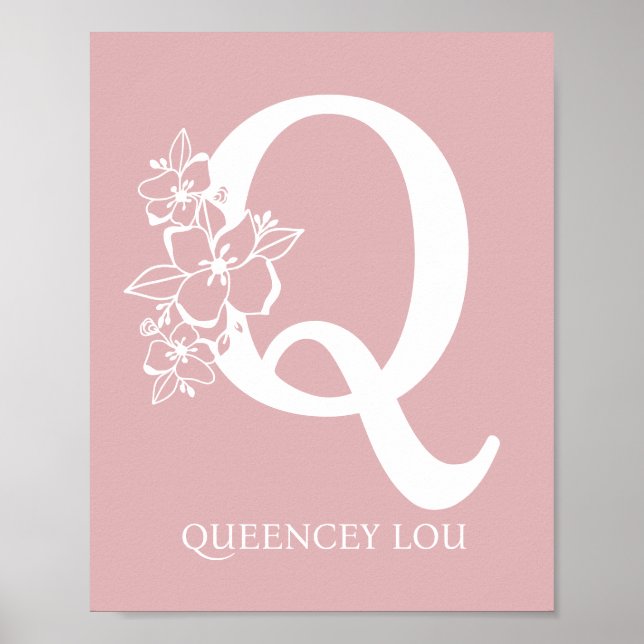 Letter Q Floral Monogram Name Nursery Modern  Poster (Front)