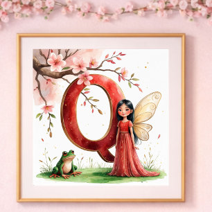 Letter Q Frog Fairy Poster - Chinese Alphabet Art