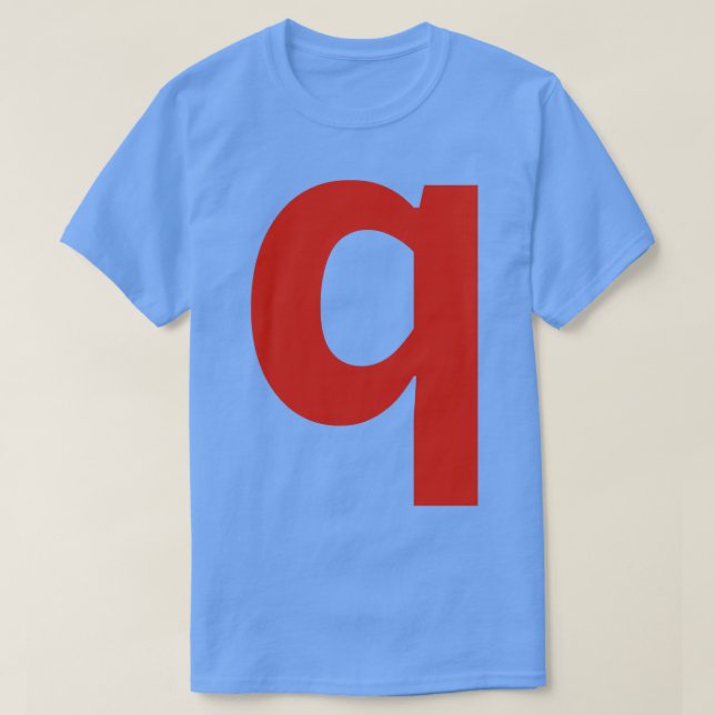 Letter q in Red Text Minimal Typography T-Shirt (Design Front)