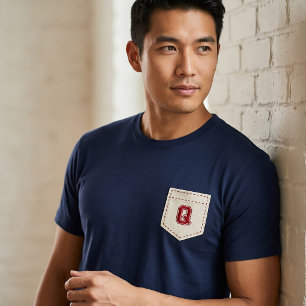 Letter Q - Initial Name Alphabet Pocket Side Left T-Shirt