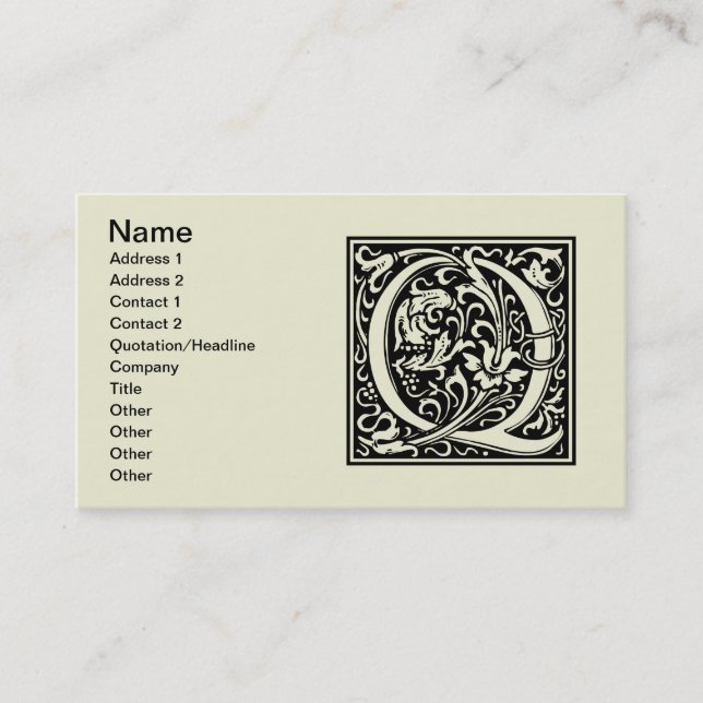 Letter Q Mediaeval Monogram Art Nouveau Business Card (Front)