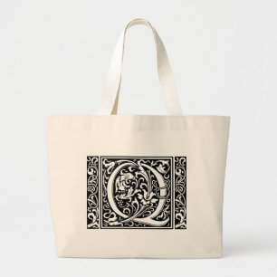 Letter Q Mediaeval Monogram Art Nouveau Large Tote Bag