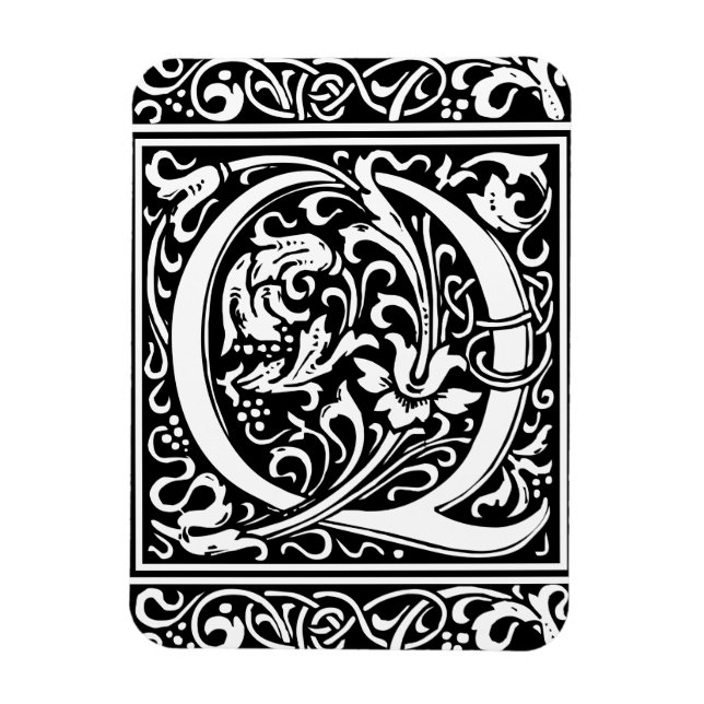 Letter Q Mediaeval Monogram Art Nouveau Magnet (Vertical)