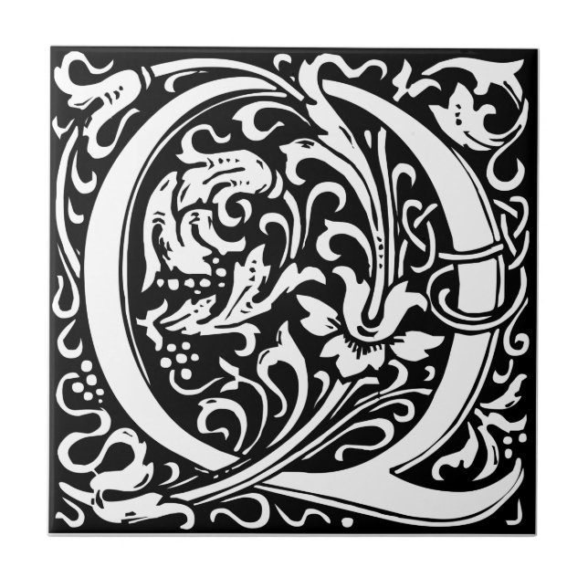 Letter Q Mediaeval Monogram Art Nouveau Tile (Front)