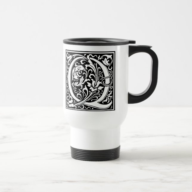 Letter Q Mediaeval Monogram Art Nouveau Travel Mug (Right)