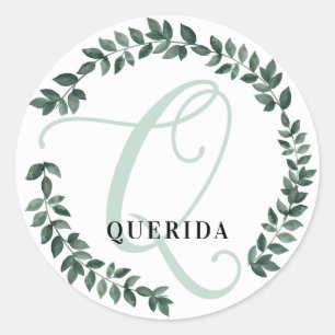 Letter Q Monogram Custom Name Minimalist Botanical Classic Round Sticker