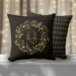 Letter Q Quiet Botanical Gold Monogram Cushion