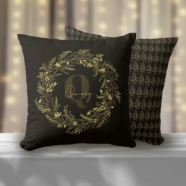 Letter Q Quiet Botanical Gold Monogram Cushion (Creator Uploaded)