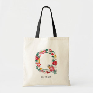Letter Q   Whimsical Floral Letter Monogram I Tote Bag