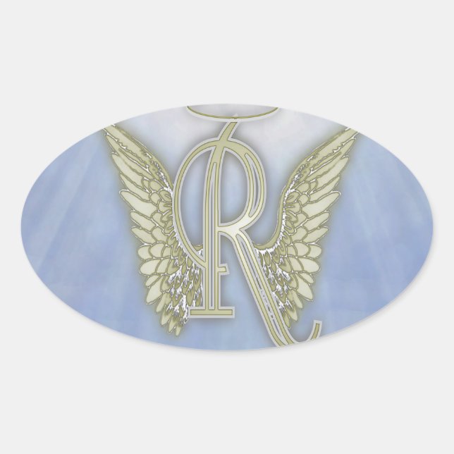Letter R Angel Monogram Oval Sticker (Front)