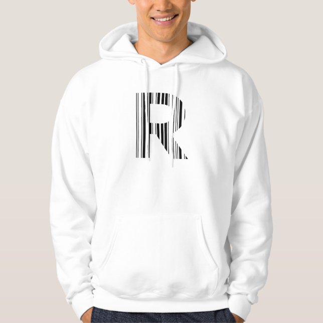 LETTER R BAR CODE First Initial Barcode Pattern Hoodie (Front)