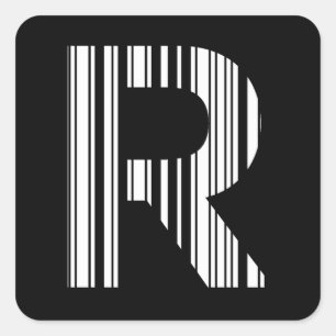 LETTER R BAR CODE First Initial Barcode Pattern Square Sticker