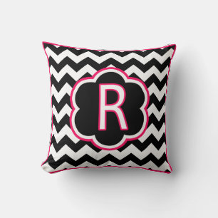Letter R Black and White Chevron Monogram Cushion