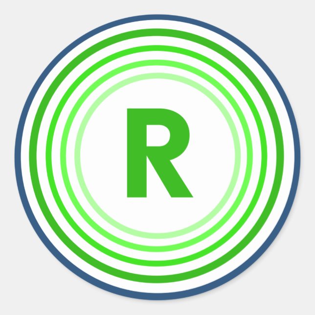 Letter R - Blue + Green Classic Round Sticker (Front)