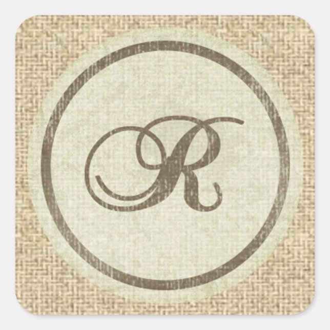 Letter R burlap rustic design stickers (Front)