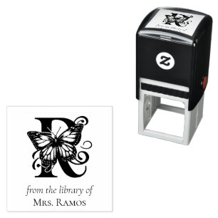 Letter R Butterfly Monogram From the Library Of Self-inking Stamp