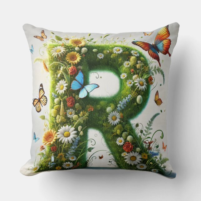 🦋 Letter R Butterfly Monogram Home Decor 🌸 Cushion (Front)