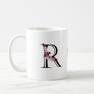 Letter R, Cherry Blossom Monogram Script Name Co Coffee Mug