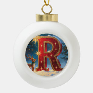 Letter R Christmas Reindeer Personalised Initial Ceramic Ball Christmas Ornament