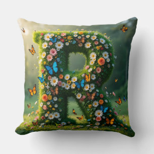 Letter R Decorated With Flowers Cushion