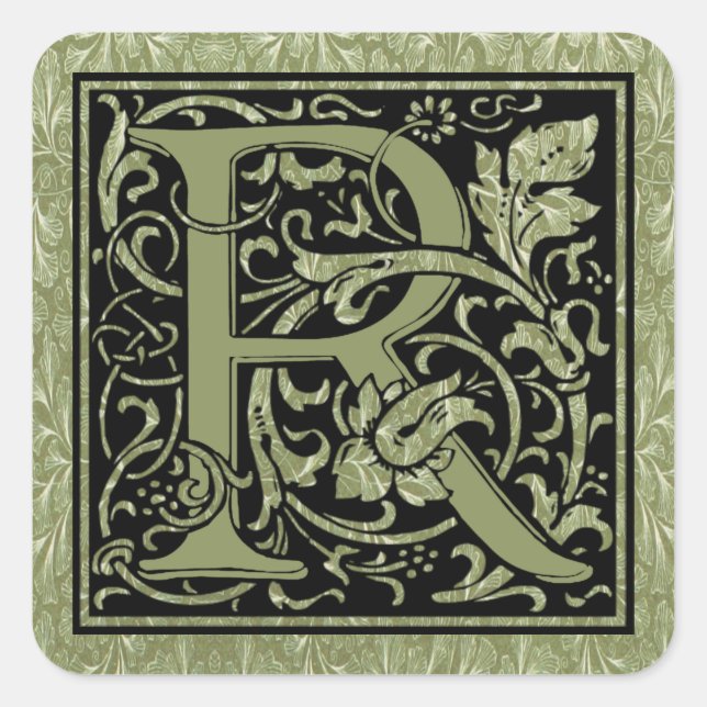 Letter R First Letter Monogram Square Sticker (Front)