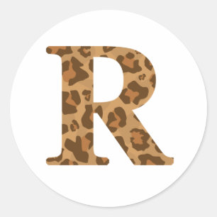 Letter R First Name Monogram Initial Leopard Print Classic Round Sticker